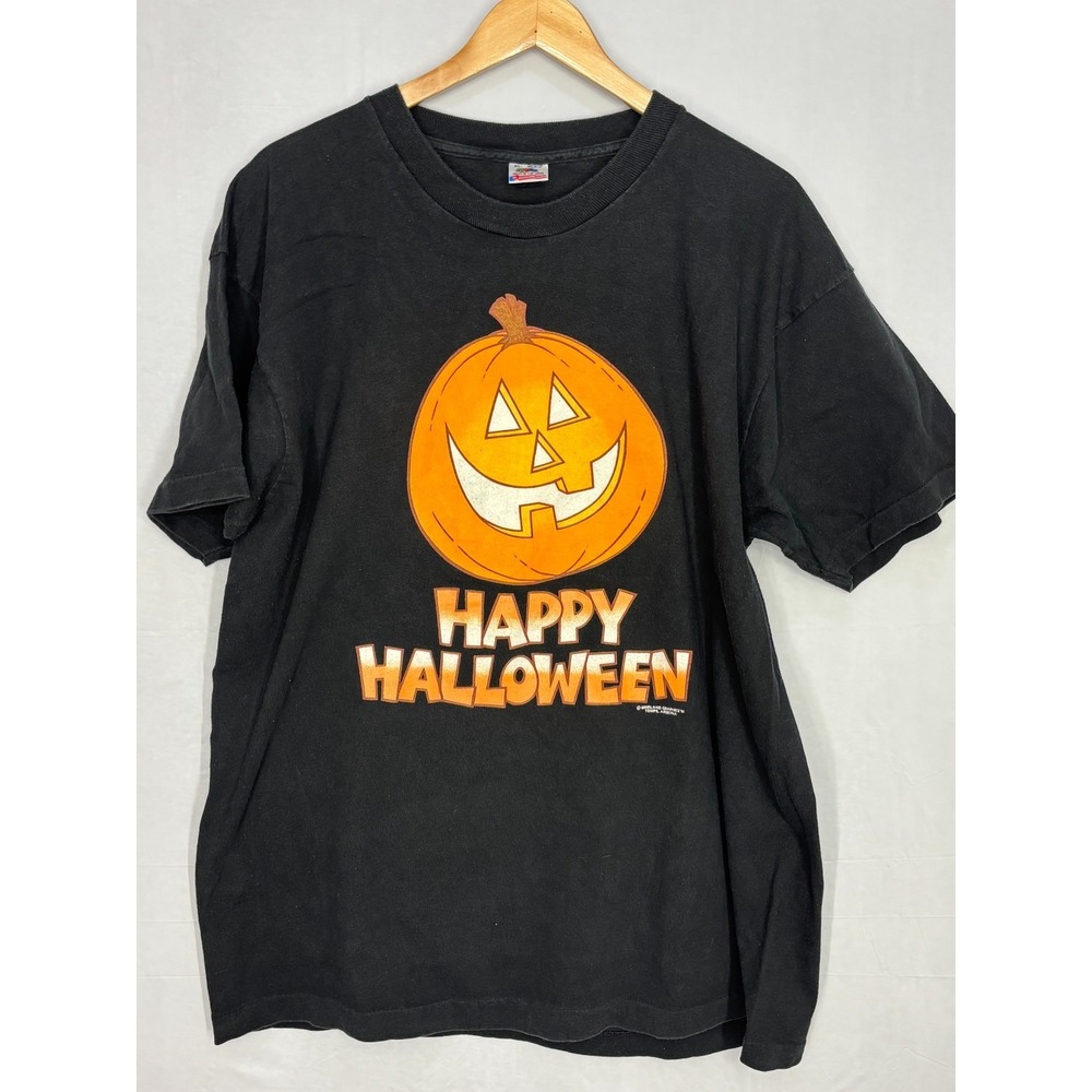 Happy Halloween T-Shirt Mens Black Short Sleeve USA XL Vintage Fruit Of The Loom